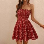 Floral Print Strapless Dress Slimming Waist Design Playful Style Summer Fashion Wholesale Availa