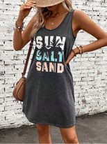 Womens Sleeveless Knit Dress Floral Print Round Neck Casual Summer Wear customizable