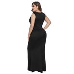 Plus Size Sleeveless V Neck Maxi Dress High Waist Asymmetrical Ruffle Hem Side Slit Elegant Even