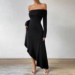Elegant Womens Dress Off Shoulder Mid Length Autumn Winter High Class Style Wholesale Availabili