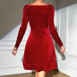 Elegant Red V Neck Dress Fashionable Versatile Short Length Autumn Winter Wear Wholesale Availab