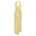 Backless Deep V Neck Maxi Dress Halter Neck High Slit Elegant Style Perfect for Evening Events W
