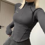 Womens T Shirt Invisible Zipper Stand Collar Casual Street Style Autumn Winter Collection
