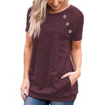 Womens Short Sleeve T Shirt Round Neck Pocket Button Design Casual Style Available in Multiple Sizes Wholesale