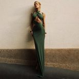 Cross Back Halter Bodycon Dress Hollow Out Spliced Design Slim Fit Elegant Style Perfect for Aut