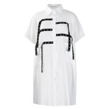 Womens Short Sleeve Fashionable Loose Fit Shirt Dress Stylish Collar Mid Length Versatile for Ca