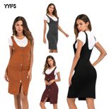 Knitted Midi Dress Adjustable Straps Button Detail Side Slit Bodycon Fit Casual Wear Spring Summ