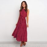 Polka Dot Midi Dress for Women Casual Fit Short Sleeve Tie Waist Summer Fashion