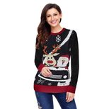 Womens Christmas Sweater European Style Reindeer Print Round Neck Long Sleeve Winter Fashion Who