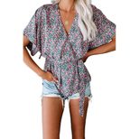 Womens V Neck Printed Short Sleeve T Shirt Loose Fit Wrap Style Summer Fashion Wholesale Availab