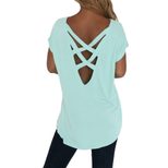 Womens Solid Color T Shirt European Style Round Neck Short Sleeve Regular Fit Casual Wear for Su