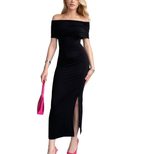 Off Shoulder Maxi Dress High Waist Slit Design Elegant Style Summer Evening Wear Wholesale Avail
