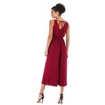 Womens Solid Color V Neck Jumpsuit Wrap Waist Adjustable Straps Wide Leg Three Quarter Length Ca