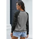 Womens Color Block Sweatshirt Round Neck Long Sleeve Loose Fit Top Casual Autumn Wear