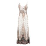 Bohemian Print Maxi Dress Sexy Spaghetti Straps Open Back High Slit Summer Vacation Wear Wholesa