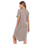 Loose Fit Solid Color Twisted Knot Irregular Midi Dress Short Sleeve Casual Style Summer Wear Wh