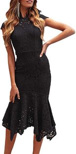 Sleeveless High Neck Lace Floral Mermaid Dress for Women Vintage Style Cocktail Evening Gown