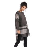 Womens Color Block Loose Dress Asymmetrical Plaid Design Round Neck Long Sleeve Autumn Winter Fa