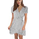 V Neck Irregular Sequin Evening Dress for Women Short Sleeve Party Wear Available in Multiple Sizes Wholesale