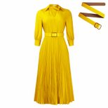 V Neck Long Sleeve Dress Solid Color Pleated Design Flowy Skirt Spring Fashion for Women Wholesa