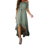 Womens Casual Dress Solid Color Sexy Backless Ruffled Hem Mid Length custom packaging