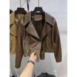Brown Short Motorcycle Jacket for Women Stylish Fit with Long Sleeves Casual Wear for Fall