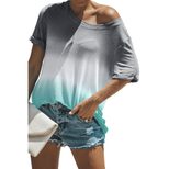 Gradient Color Womens T Shirt Short Sleeve Loose Fit Regular Style Casual Wear for Everyday Use