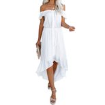 Womens Casual Dress Solid Color Sexy Backless Ruffled Hem Mid Length custom packaging
