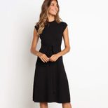 Womens Solid Color Tie Front Dress Fashionable Round Neck Short Sleeve Lightweight Fabric Spring