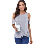 Womens Short Sleeve Off Shoulder T Shirt Loose Fit Round Neck Solid Color Casual Top Summer Wear