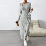 Knitted Grey Dress Irregular Hem Long Silhouette Autumn Winter Style Wholesale Womens Fashion Ap