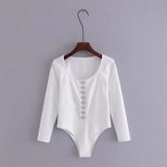Long Sleeve Bodycon Bodysuit for Women Deep V Neck Slim Fit Casual Wear Available in Multiple Sizes custom packaging