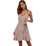Striped Ruffle Hem Cami Dress Womens Casual Summer Wear Lightweight Fabric Elegant Design Wholes