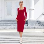 Elegant Long Sleeve Bodycon Dress Square Neck Side Slit Figure Flattering Perfect for Parties an