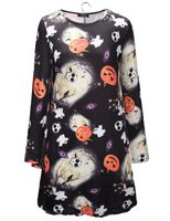Pumpkin Skull Print Long Sleeve Dress for Women Casual Fall Winter Style Available in Multiple Sizes Wholesale Supply