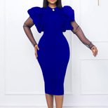 Plus Size Womens Dress Mesh Panel Pleated Design Elegant Style Autumn Winter Office Wear Wholesa