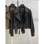 Brown Short Motorcycle Jacket for Women Stylish Fit with Long Sleeves Casual Wear for Fall