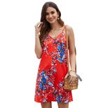 Floral A Line Mini Dress for Women Sleeveless V Neck Loose Fit Casual Summer Wear