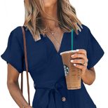 Loose Knee Length Dress for Women Summer Collection Deep V Neck Short Sleeve Button Closure Casu
