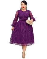 Floral Velvet Print Dress Elegant Round Neck Lantern Sleeve Flared Skirt Perfect for Spring and Summer Wholesale