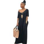 Casual Short Sleeve Pocket Dress for Women Solid Color Relaxed Fit Summer Wear