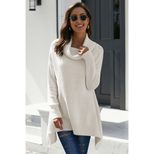 Womens Turtleneck Shawl Sweater Winter Long Length Asymmetrical Design Solid Color Casual Wear W
