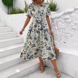 Elegant Summer Floral Print Waist Defined Long Dress Slim Fit Comfortable Fabric Versatile Style