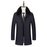 Mens Business Casual Mid Length Detachable Wool Blend Overcoat Stylish Turn Down Collar Versatil