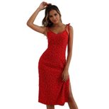 Polka Dot Maxi Dress Side Slit Sleeveless Elegant Design Perfect for Parties and Special Occasio