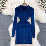 Vintage Inspired Long Sleeve Polo Dress Slim Fit Waist Defining Knitted Fabric Autumn Fashion fo