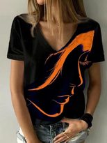 V Neck Printed Short Sleeve T Shirt for Women Casual Style Comfortable Fabric Available in Multiple Sizes Wholesale