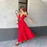 Sexy Red V Neck Maxi Dress Womens Spring Summer Fashion Elegant A Line Silhouette Wholesale Avai