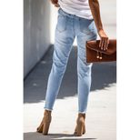 High Waist Ripped Skinny Jeans for Women Elastic Waist Drawstring Spring Autumn Casual Wear
