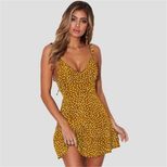 Polka Dot Back Tie Dress for Women Casual Fit Short Sleeve V Neck Lightweight Fabric Summer Wear